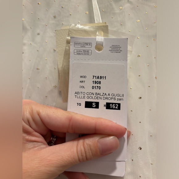 MonnaLisa Tulle dress gown spire flounces golden dots gold sequins cream formal - Picture 13 of 17